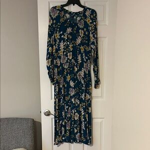 Chaps Teal Floral Long Sleeve Dress